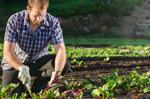 On-site compost bays and labelled recycling for garden waste separation
